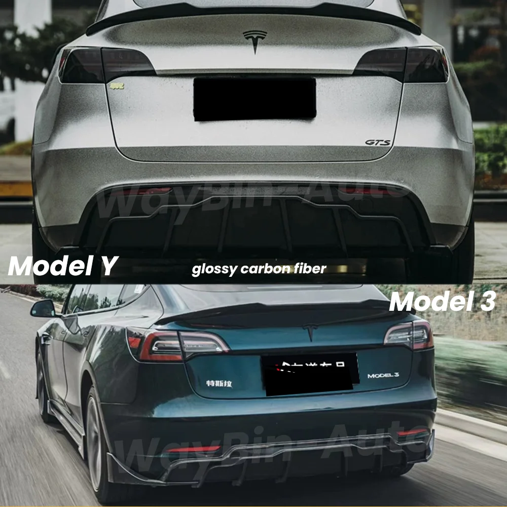 Model 3 Y 2017- 2023 Body Kits For Tesla Fast Aero Tunning Glossy Carbon Spoiler Front Bumper Lip Rear Diffuser Side Skirt Parts