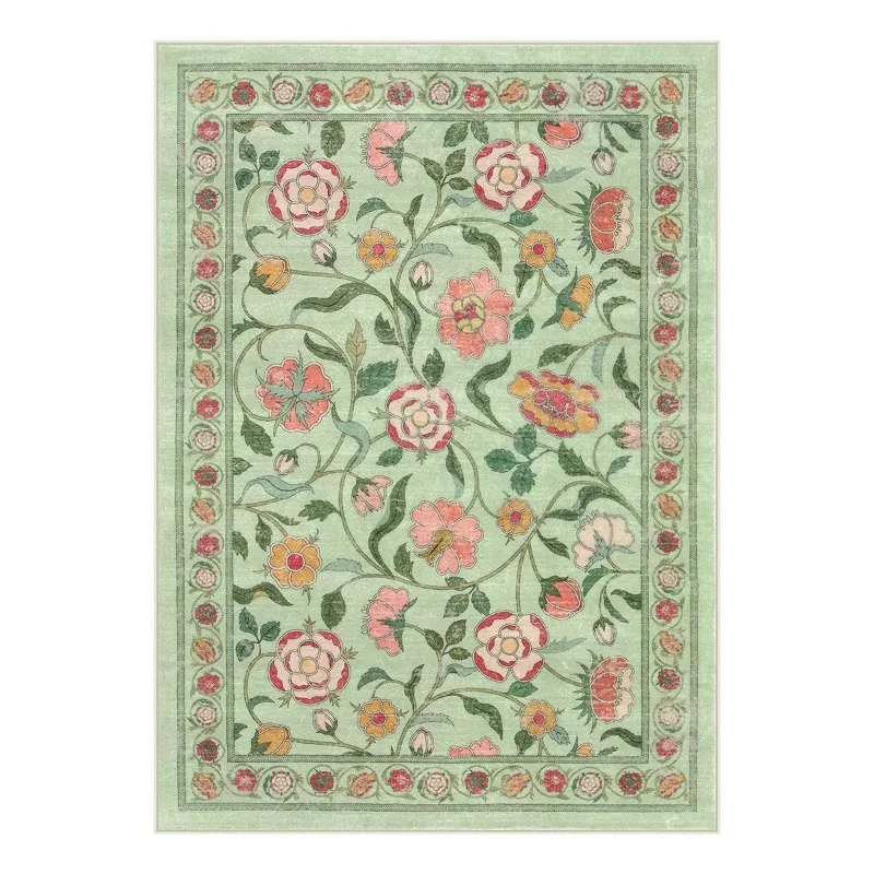 Boho French Elegant Floral Green Rug European pastoral style living room decorative carpet bedroom art carpet washable carpet