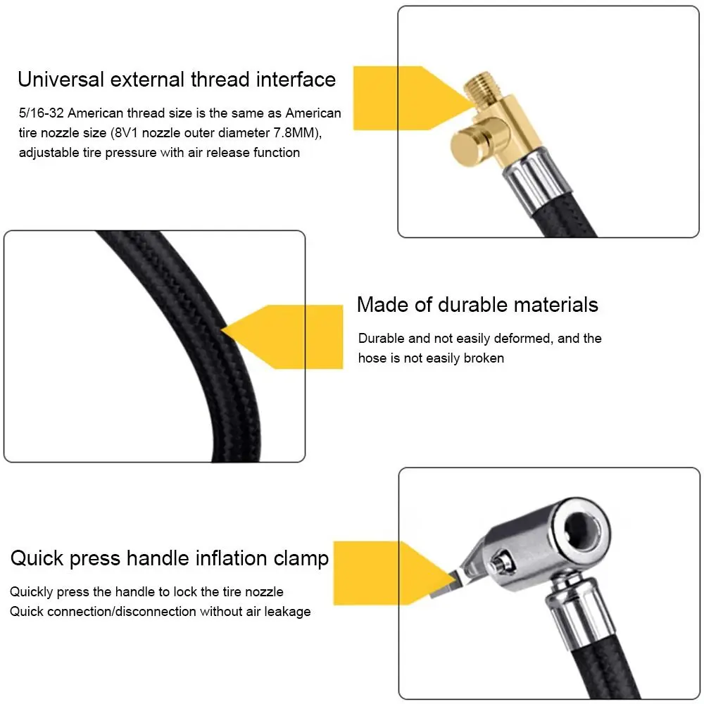 Car Tyre Inflator Hose Air Chuck Deflated Tyre Hand Air Pump Extension Tube Hose Tube Air Pump Adapter Tire Repair Tools