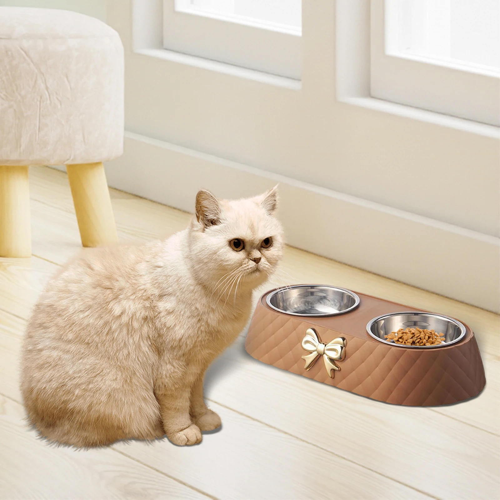 Dog Cat Double Bowls Stainless Steel Pet Bowls Removeable Easy to Clean for Pet\'s daily diet Pets Accessories