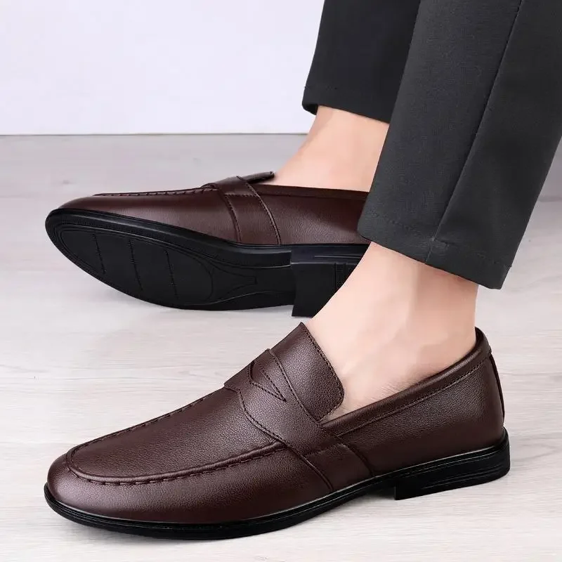 

Summer Genuine Leather Men's Shoes Casual Men's Non-Slip Leather Shoes Slip-on Breathable Moccasins Loafers