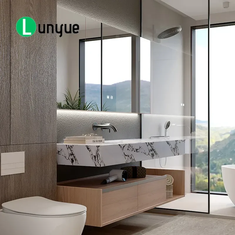 Hot Bending Rock Slab Bathroom Cabinet Seamless Double Layer Washbasin Combo with Japanese Toilet for Hotel Modern Home