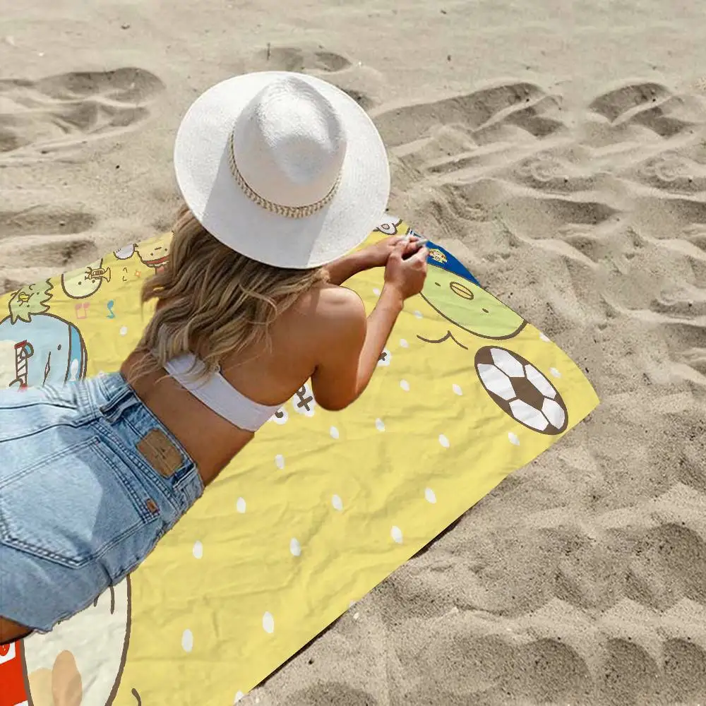 Cartoon Pink Sumikko Gurashi Microfiber Blanket Quick Drying Beach Towels Oversized Printing Super Absorbent Pool Towel Blanket