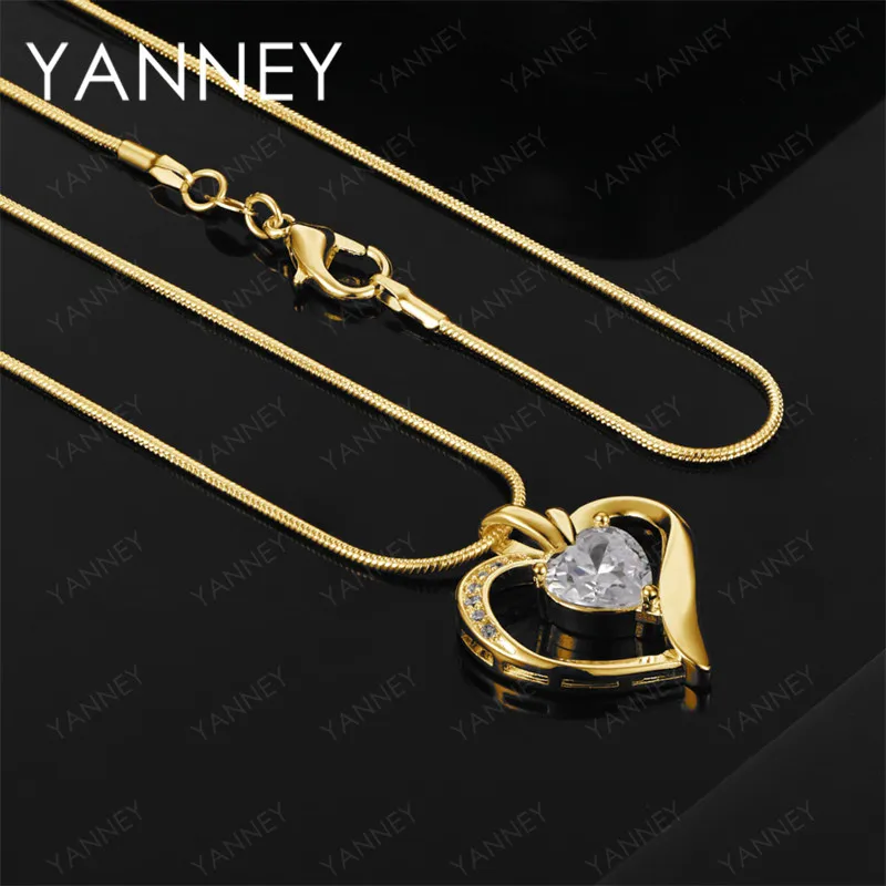 

925 Sterling Silver 18K Gold 16-30 Inch Exquisite Heart Shaped Zircon Pendant Necklace Fashion Women's Gift Wedding Jewelry