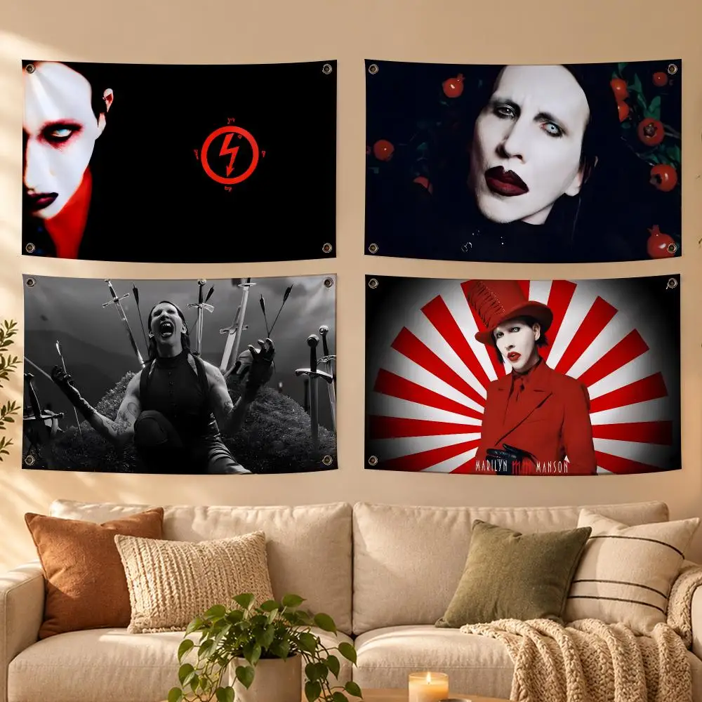 Singer M-Marilyn Manson Flags Soft Skin-friendly Durable Tapestry Outdoor Party Home Living Room Bedroom Decoration