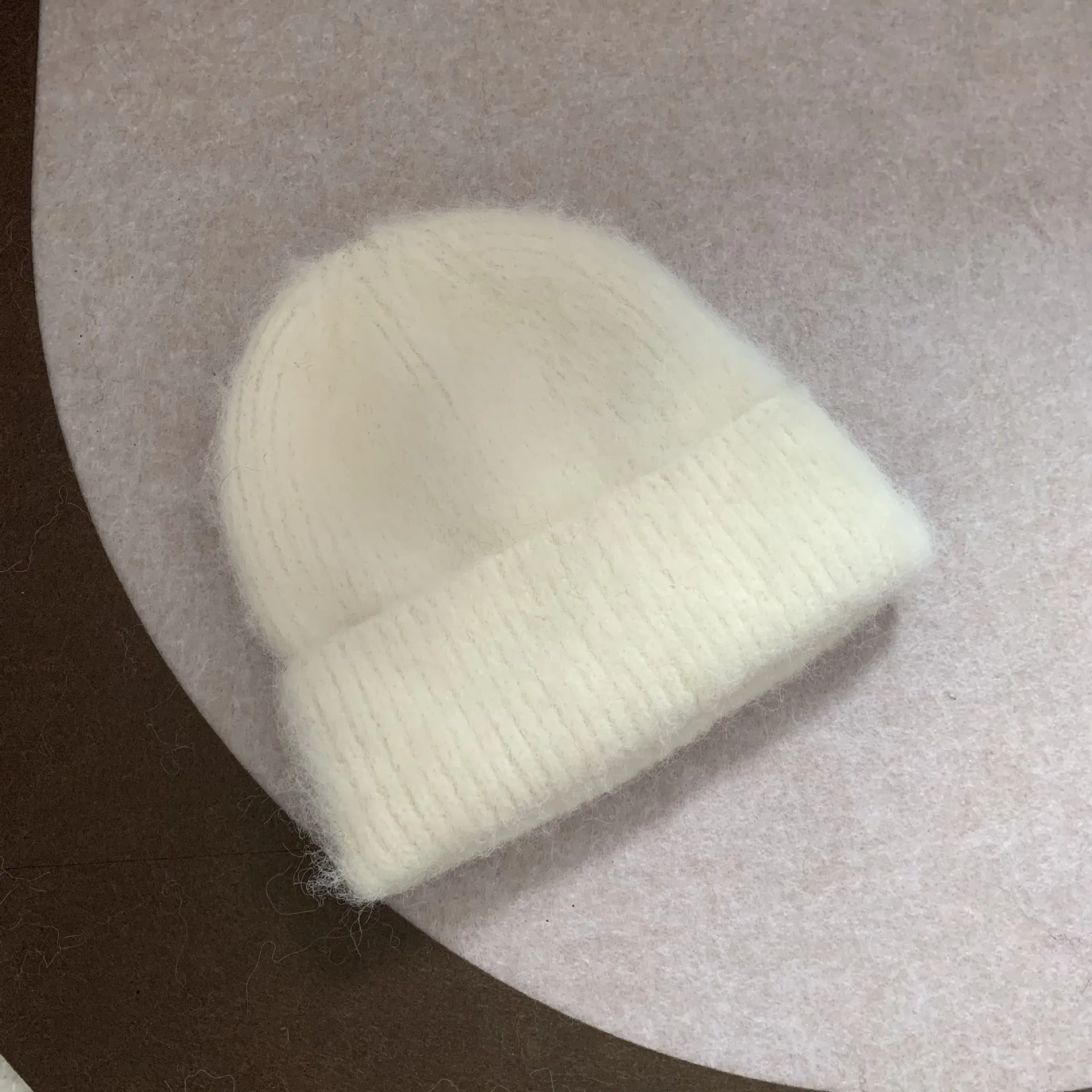 Fluffy Alpaca Wool Beanies Women Warm Knitted Hat Winter Solid Bonnet Hat Female