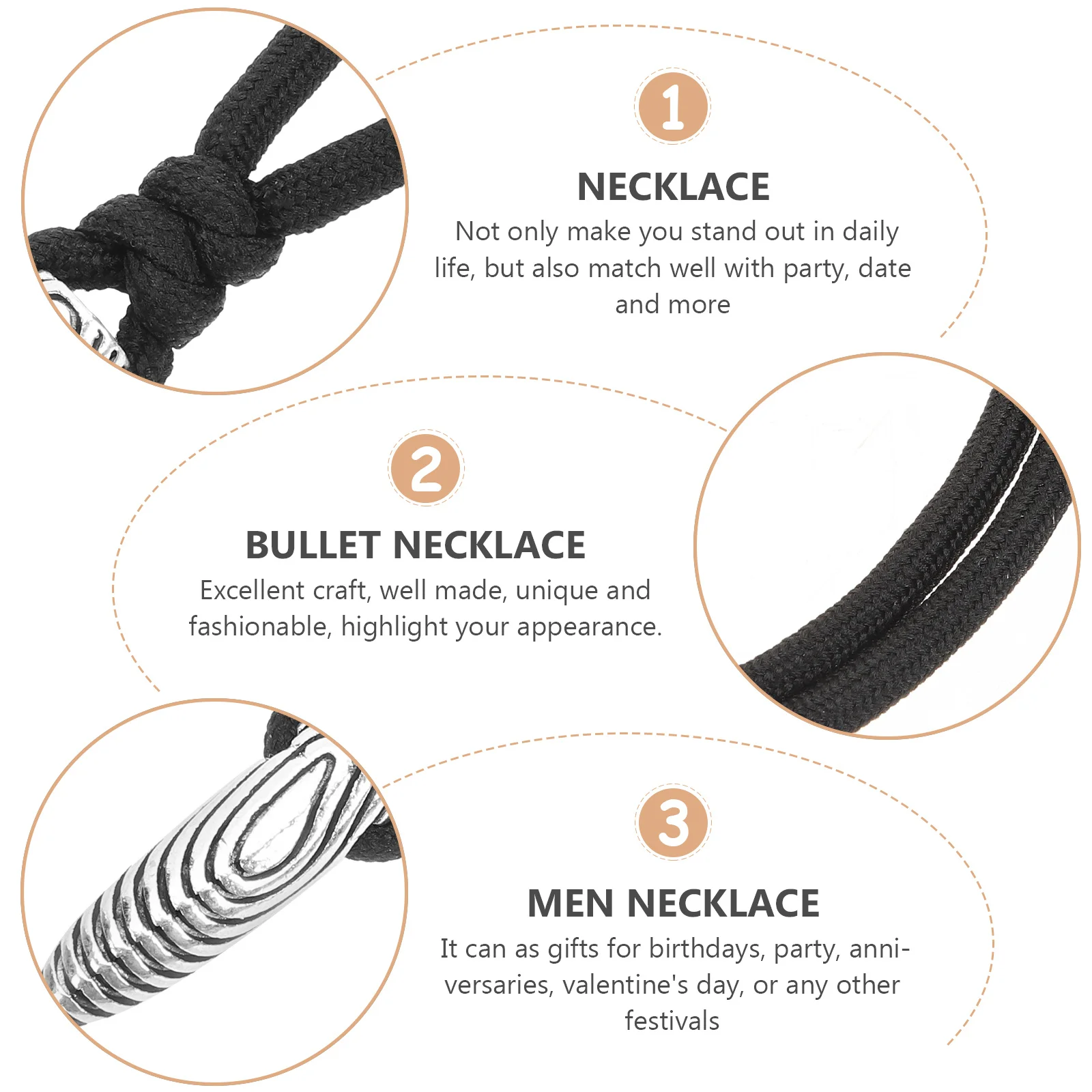 

Men Necklace Bullet Pendant Personalized Stylish Necklace for Surfing Dating Party Neck Decoration Men Neck Chain