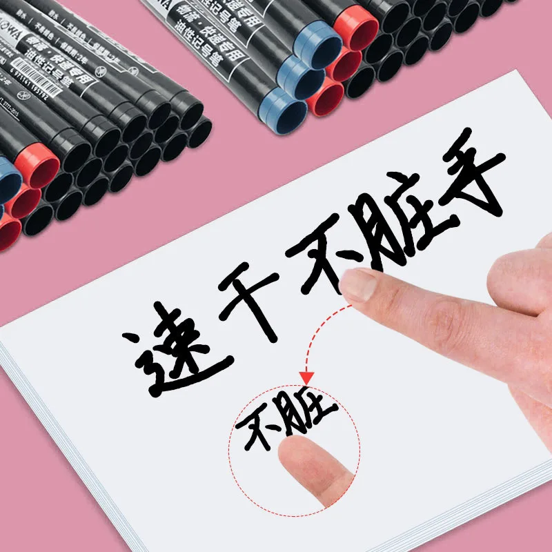10pcs Waterproof Permanent Markers, Large Capacity Black Ink, Oil-Based, Ideal for Office & Marketing Use