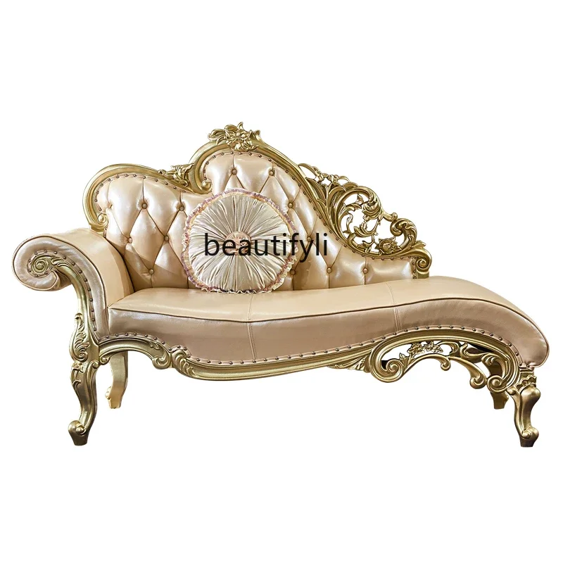 B03 European all-solid wood chair high-end double-sided carved princess chair American luxury champagne leather chair