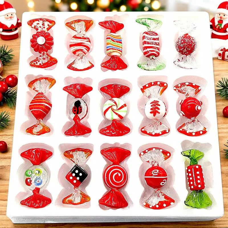 15 Pcs MURANO handmade red Glass Candy Art, Christmas Ornament Pendant Room Table Decor, Home Decor accessories, Party Favors