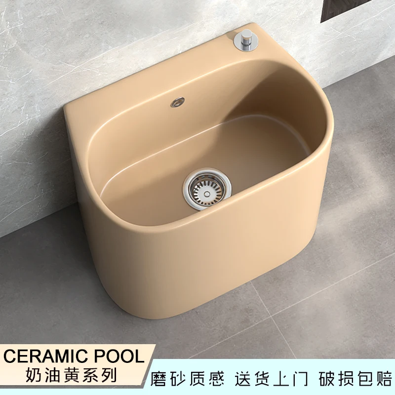 

Nordic Champagne Gold Mop Pool Household Color Ceramic Floor-to-ceiling retro large washing slot small