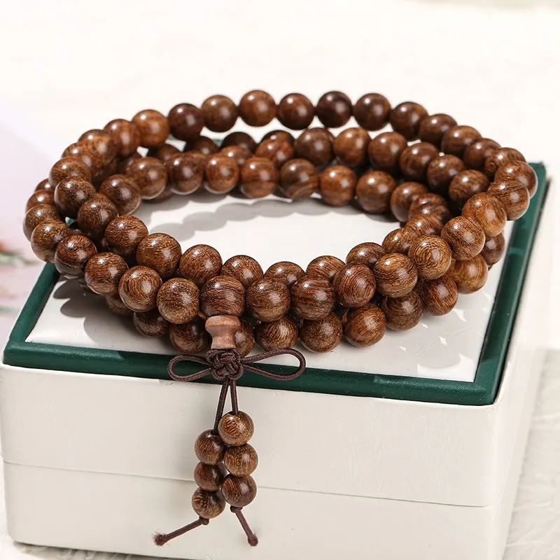 JD Natural Golden Sandalwood Buddhist Buddha Bracelets Women Men 108 Wood Prayer Beads Mala Meditation Bangles Jewelry Bijoux