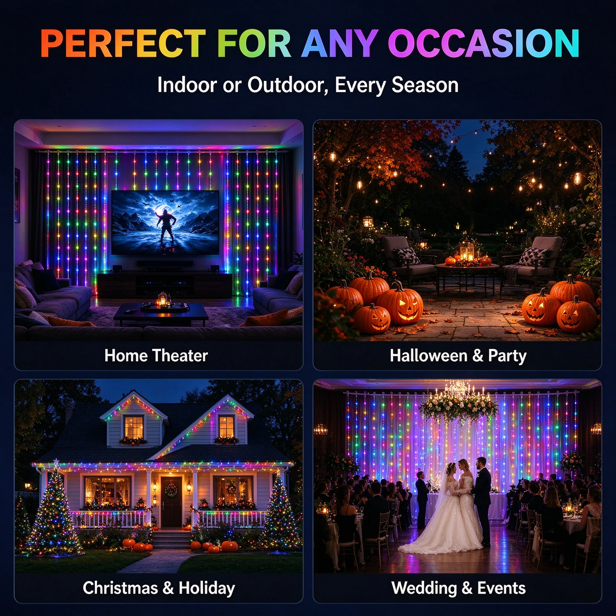 SIHAO Smart RGB LED Curtain Lights APP Control DIY Pattern Music Sync IP65 Waterproof for Christmas Wedding Home Window Decor
