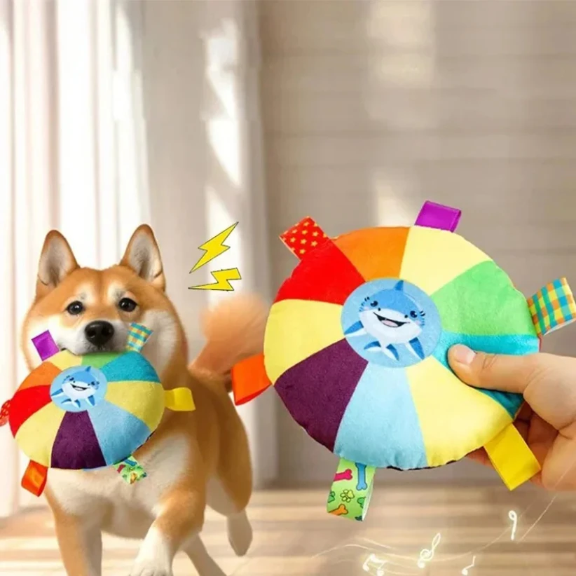 

Funny Rainbow Plush Flying Saucer Dog Toys Outdoor Interactive Training Games Chew Toy Pets Flying Discs Toys Dog Accessories
