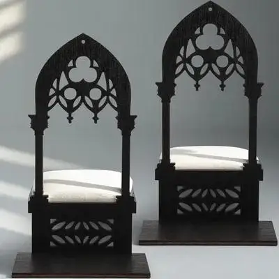 Gothic-Halter, schwarzer Holzbogen-Stil, Tischdekoration, Vintage-Ständer für Stumpenkerzen, Heimdekoration