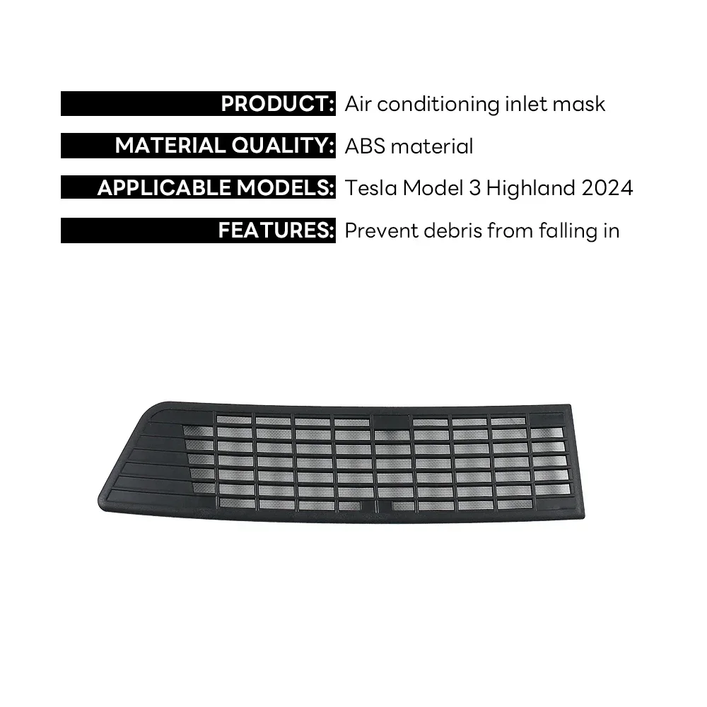 Air Flow Vent Cover Trim, Prevenção Anti-Bloqueio, Entrada Capa Acessórios para Tesla, Novo Modelo 3 Highland, 2024