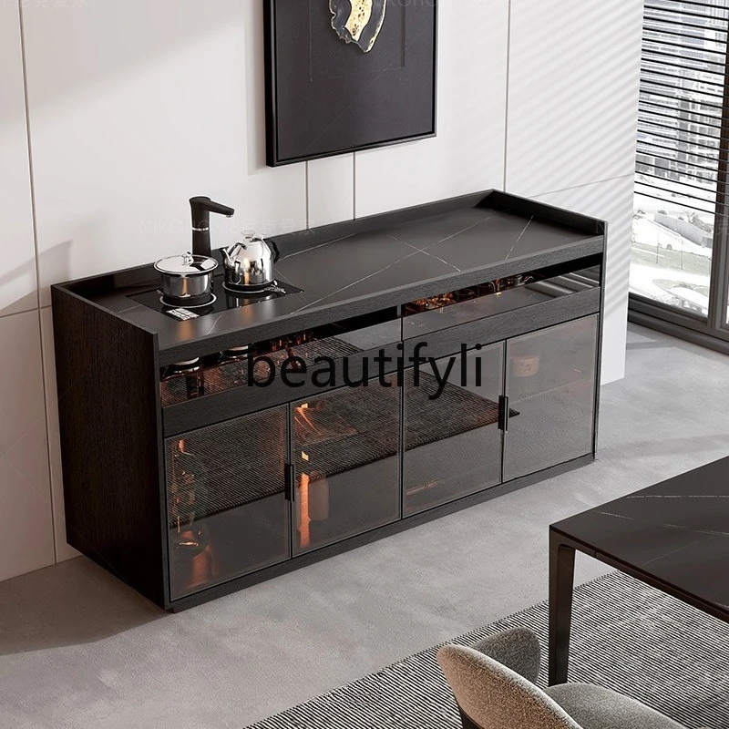 

Multifunctional Rock Slab Sideboard with Kettle Integrated Tea Storage Cabinet Modern Minimalist Storage Cabinet