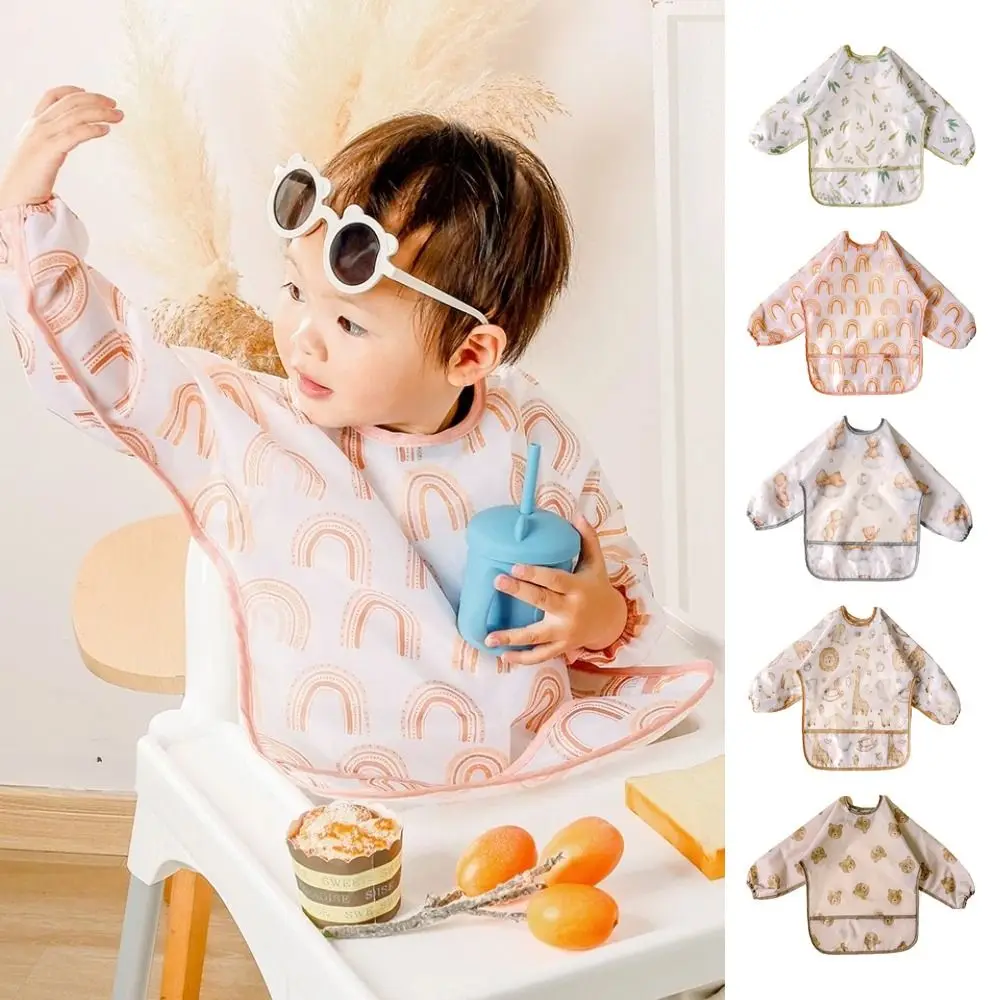 

Новые нагрудники с длинными рукавами в мультяшном стиле, водонепроницаемые нагрудники с большим карманом для кормления, грязезащитные моющиеся комбинезоны, нагрудники, ткань для отрыжки