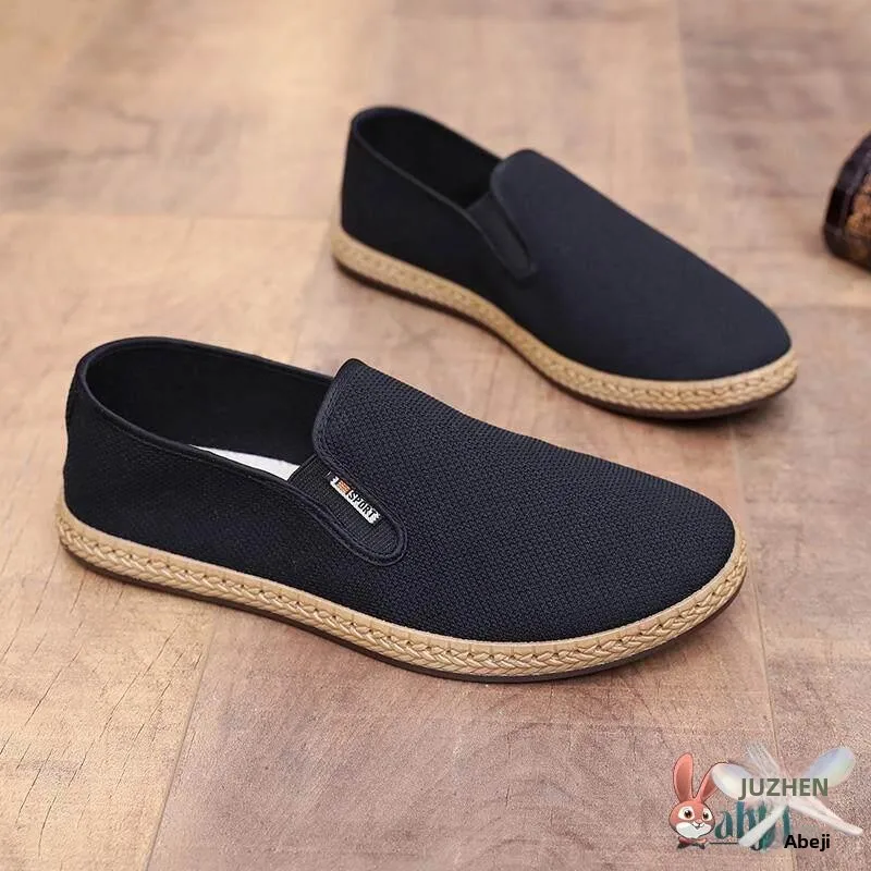 Beijing Men's Cloth Shoes Ai Grass Breathable Anti-Odor Slip-On Casual Lightweight Dad Black Shoes Rubber Outsole Spring Autumn