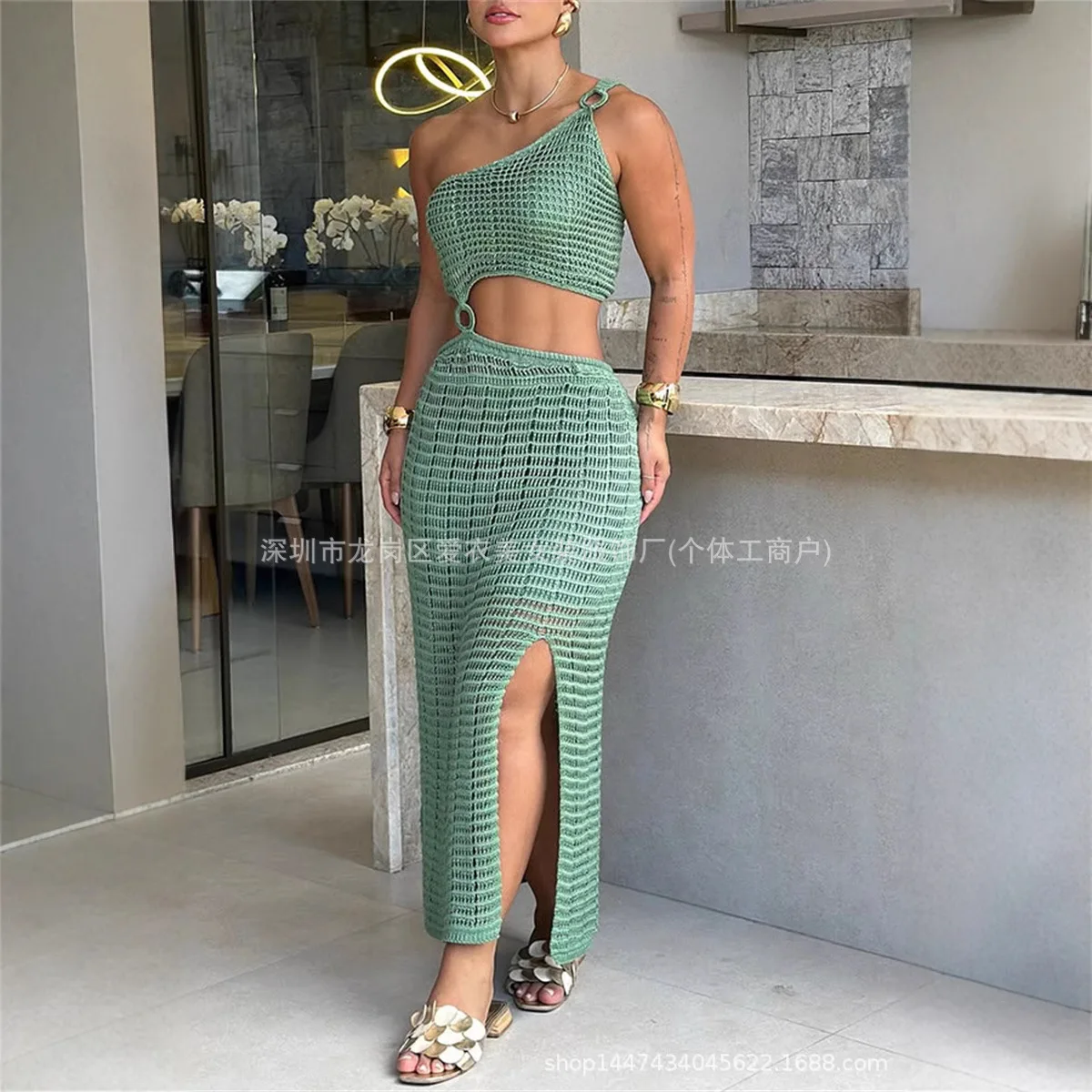 Summer Women's New Fashion Round Neck Sleeveless Vest Sexy Women's Split Skirt Set 4 Colors