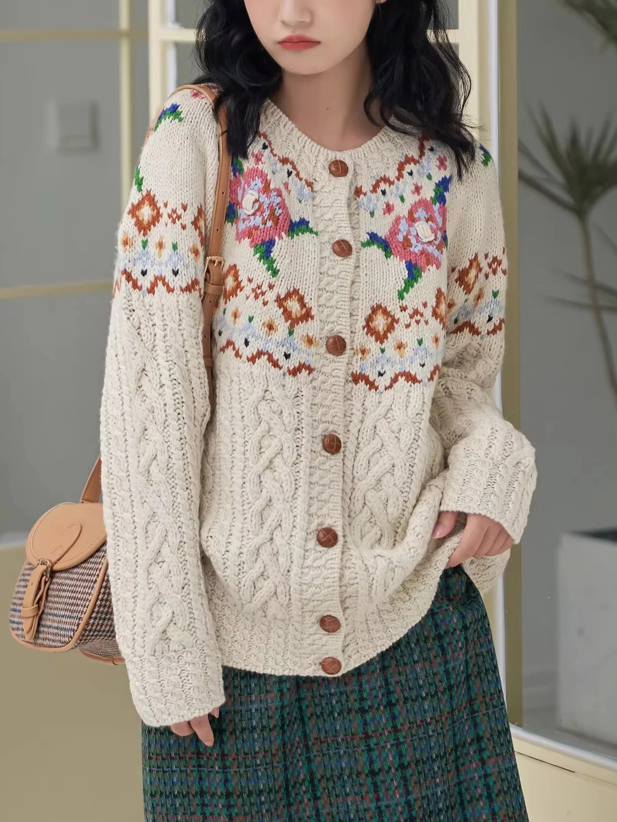 Autumn New Sweet Mori Style Handmade Embroidered Sweater Coat Round Neck Long Sleeve Cardigan Sweater C-176