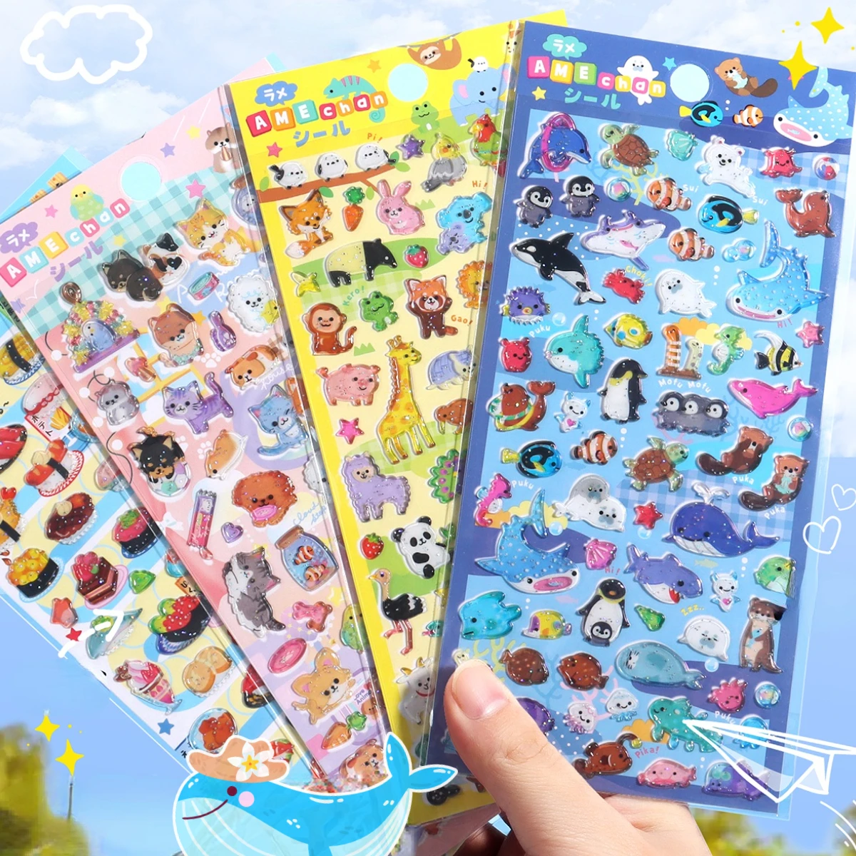 Kawaii Glittering 3D Sushi Sea Animals Vehicles Stickers Scrapbooking Diy Journal Stationery Sticker Gift Deco Art Kids Prizes