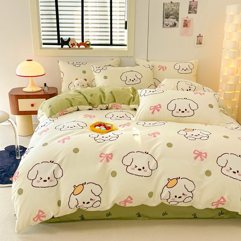 Popular Ins Style Print Thickened Small Fresh Cartoon Cotton Single Bed Cover Nordic Popular Bedding Large Size 220x240 200x230