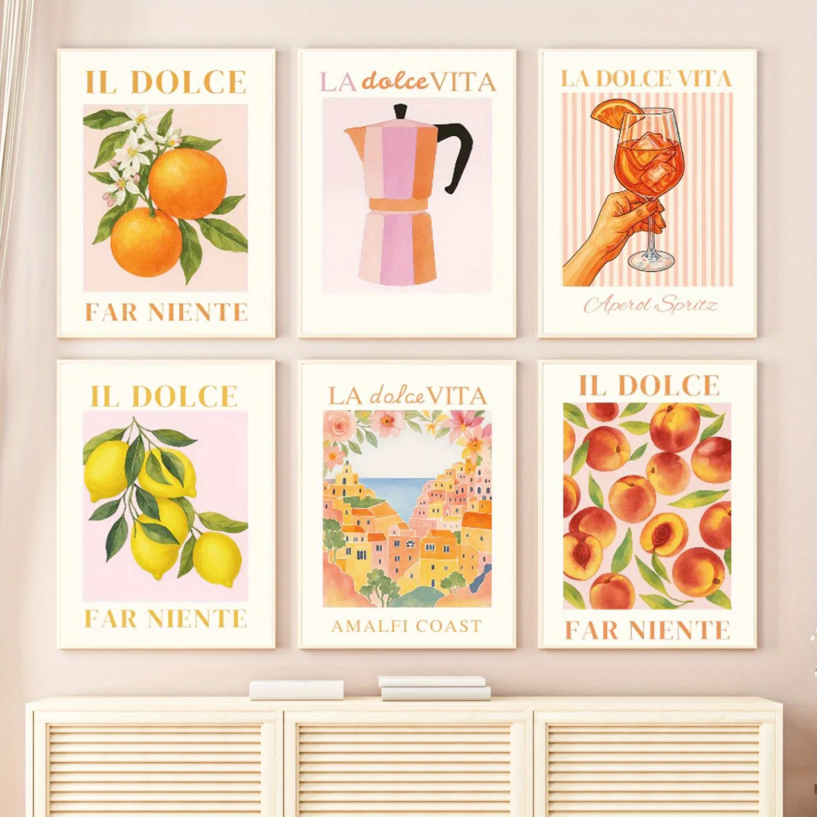 6 Stück moderne Leinwand-Wandkunstposter mit Früchten, rahmenlose abstrakte Wandkunstgemälde für Wohnzimmer-, Schlafzimmer- und Küchendekorationen