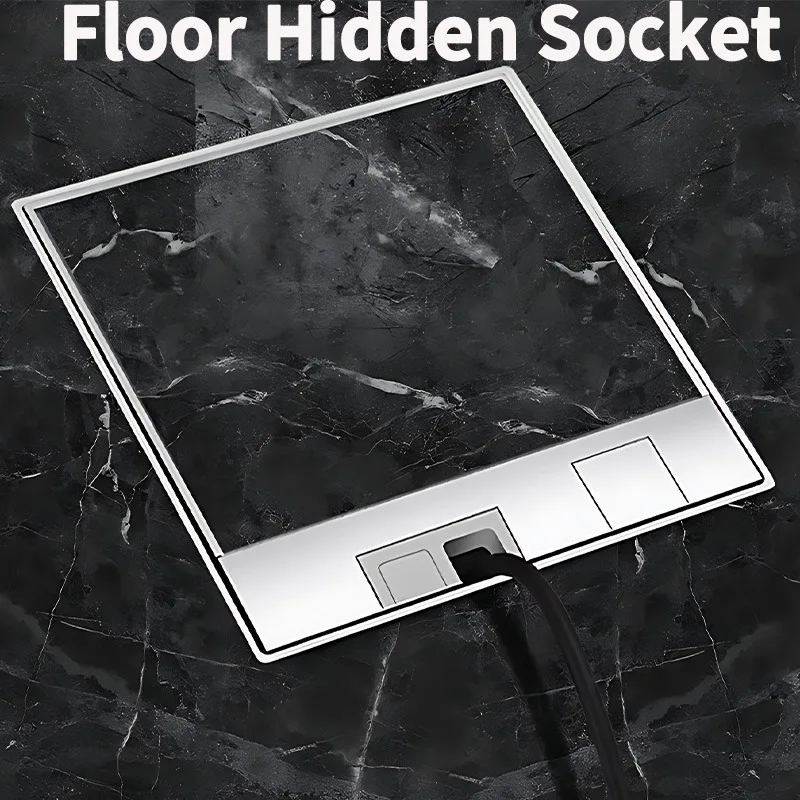 

Flat Floor Hidden Electrical Socket, EU FR UK Outlet Embedded In Stainless Steel Marble For Home And Office Use 130mm X 130mm