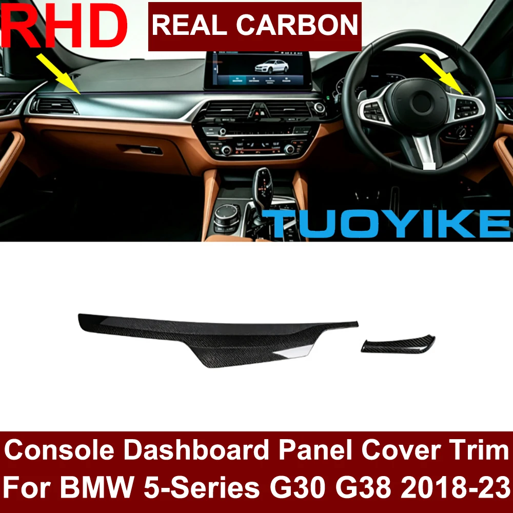 RHD Car Real Dry Hard Carbon Fiber Interior Dashboard Panel Cover Frame Trim Decoration Sticker For BMW 5-Series G30 G38 2018-23