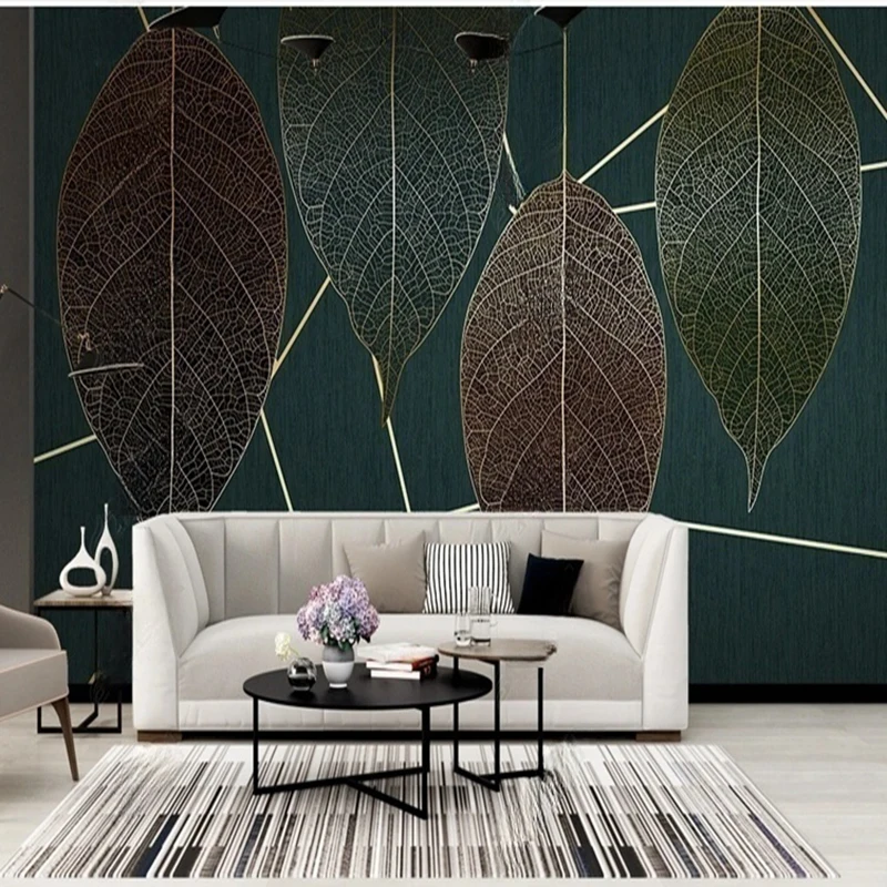 Personalizado mural nórdico moderno simples papel de parede abstrato planta folhas padrão geométrico decoração fundo para sala estar quarto 3d