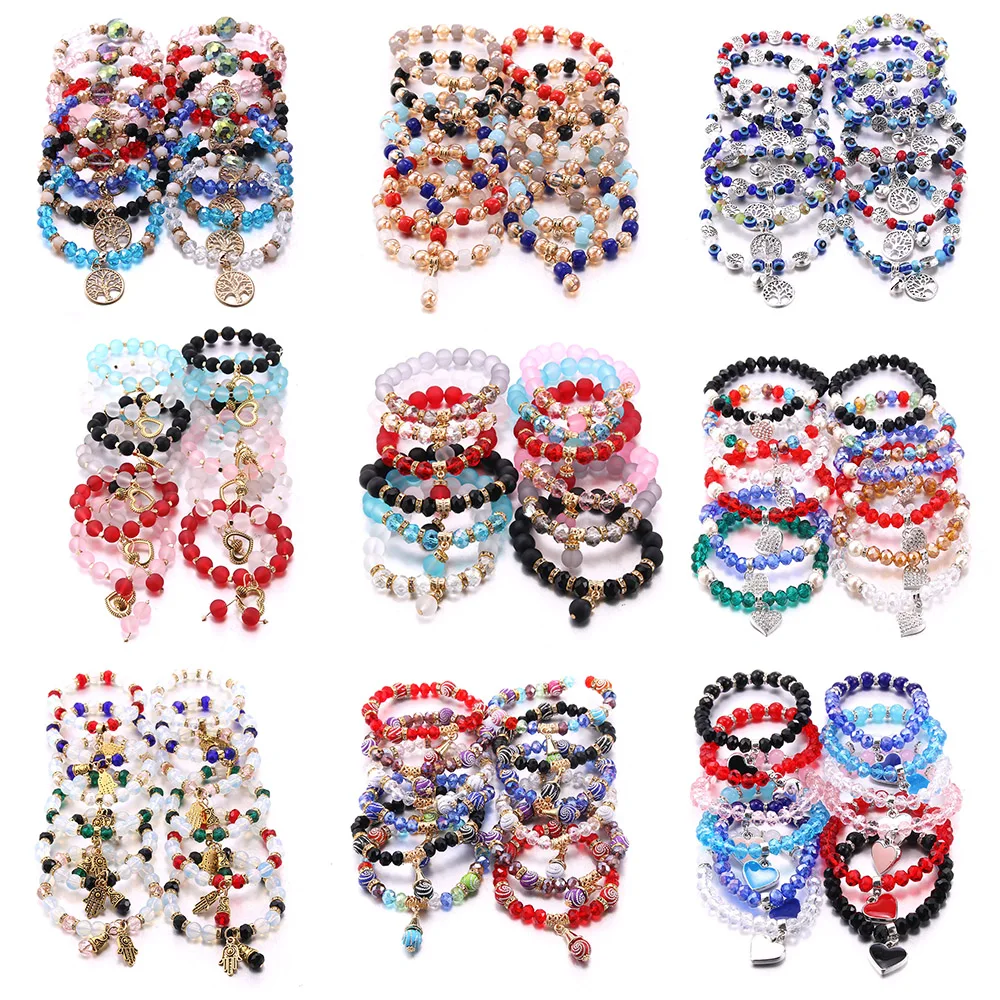 12Pcs/Lot High Quality Color Natural Stone Mixed Bracelet Wholesale Women\'s Fashion Charm Beaded Bracelet Jewelry Simple Style