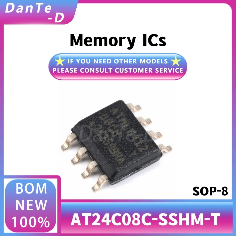 Memória autêntica original EEPROM I2C SOP-8, AT24C08C-SSHM-T, 10pcs, novo