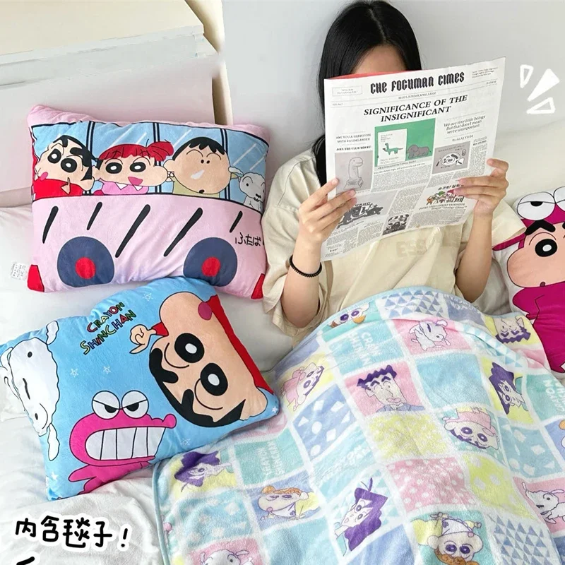 

Crayon Shin-chan Kawaii Plush Pillows Cartoon Animation Peripherals Green Pajamas Crocodile Style Blanket Pillow Dual Purpose