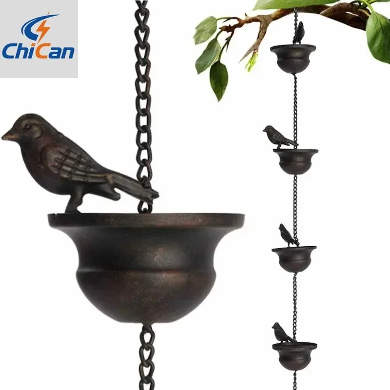 

【Hot】Creative Birds On Cups Metal Rain Chain Rain Catcher For Gutter Roof Decoration Metal Drainage Rain Chain Downspout Tool