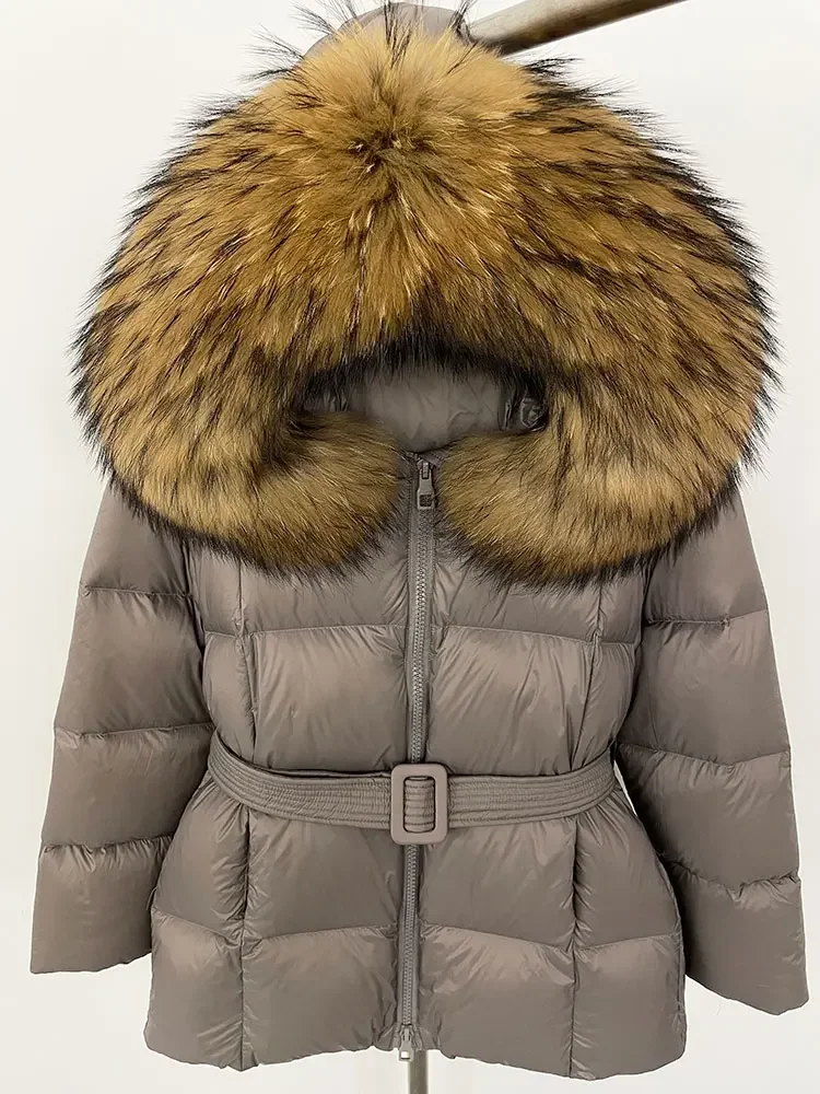 MENINA 2024 Thick Warm 90% White Duck Down Coat Winter Jacket Women Real Natural Raccoon Fox Fur Collar Hooded Female Casual