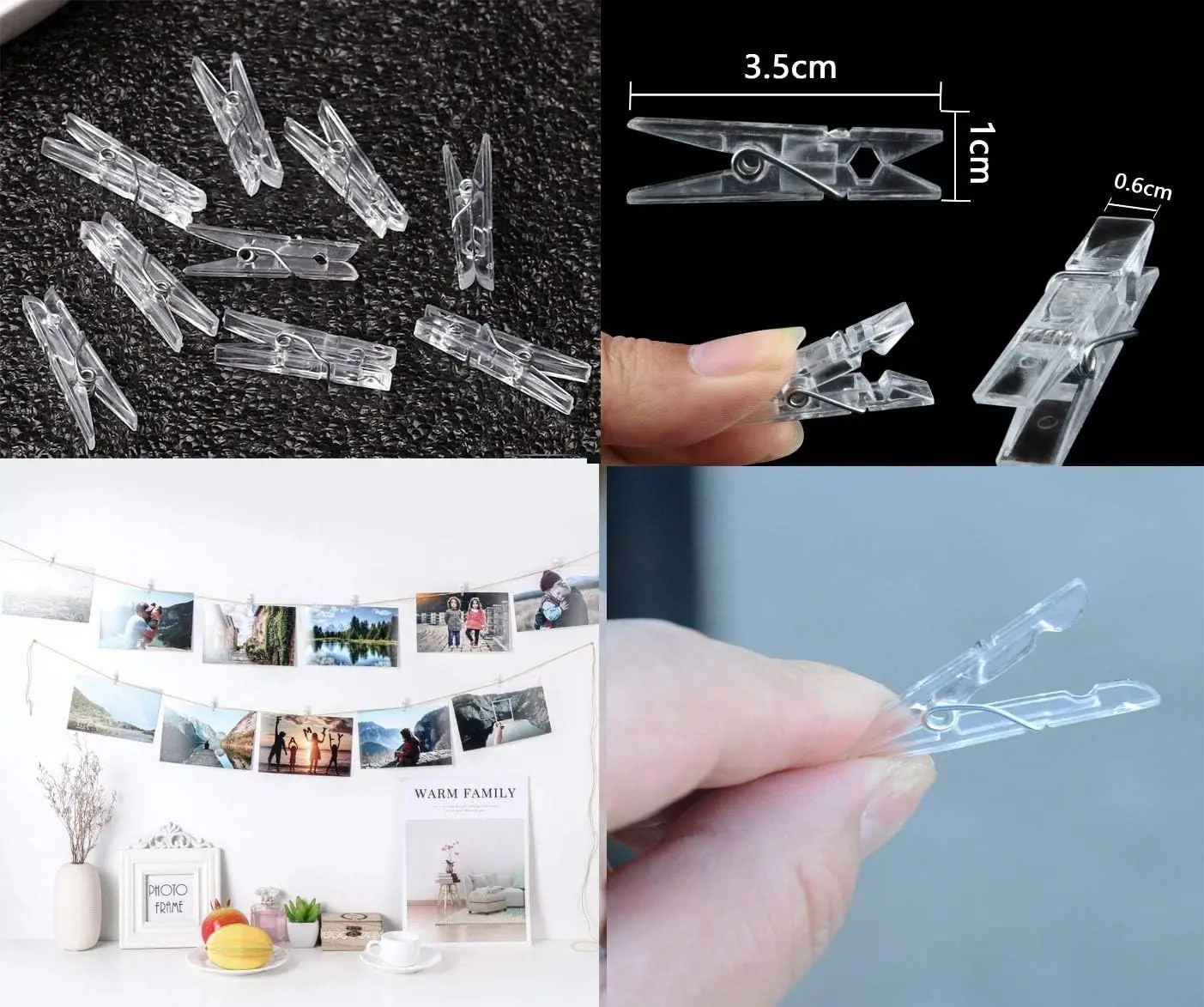 100 stks Mini Plastic Utility Paperclips, Wasknijpers, Mini Wasknijpers voor Foto, String Fairy Lights (Clear)