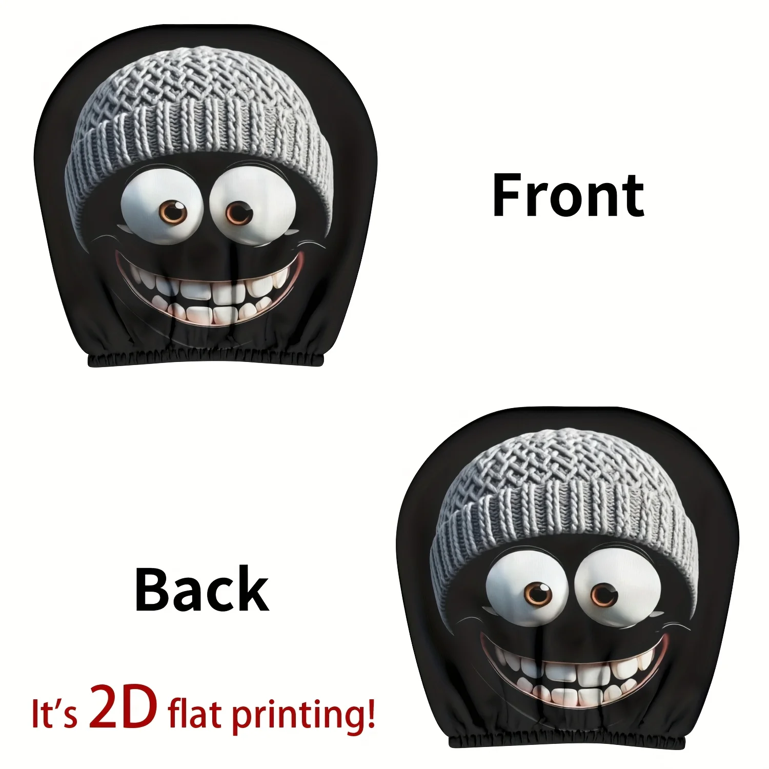 2 pieces of classic cartoon character knitted caps with cute expressions and smiling themes, car headrest covers, washable image 5