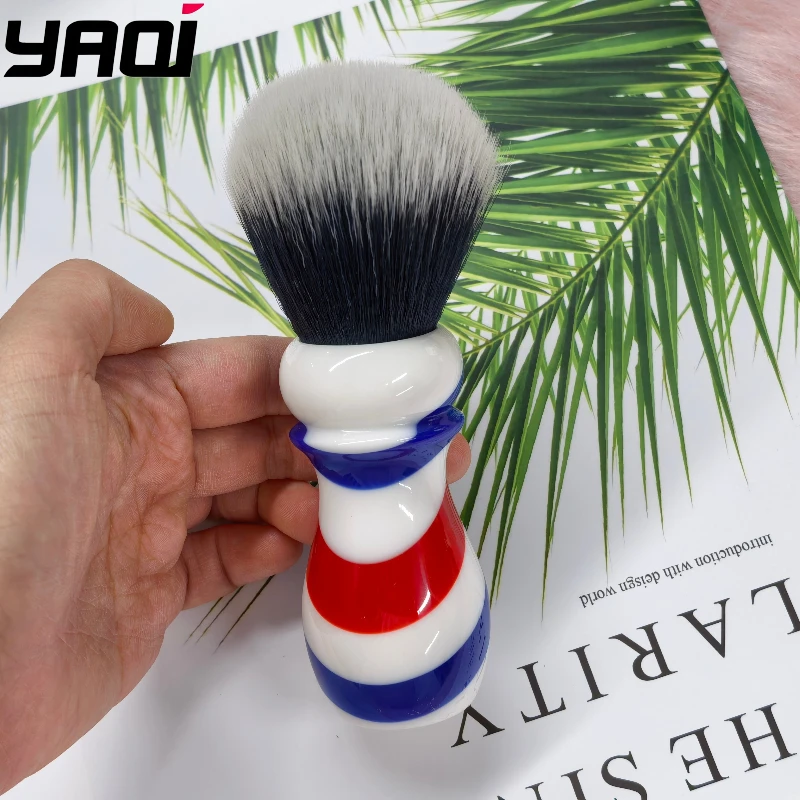‌2026 YAQI Professional  24mm Men's Shaving Brush Tuxedo Knot Barber Pole Style Quality Grooming Tool for Facial Hair Care