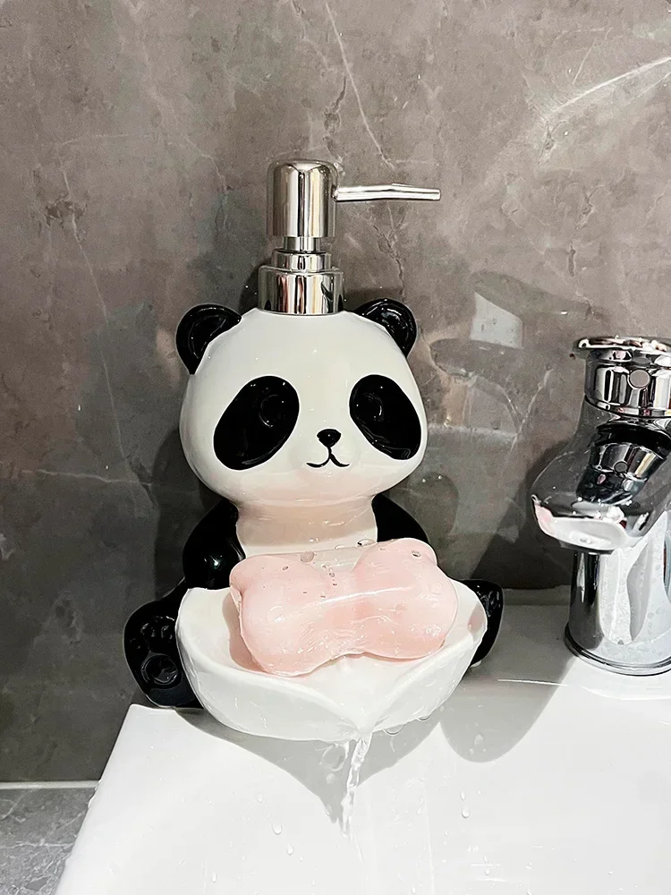 

Creative Panda lotion Bottle Dual purpose Soap Box Two in one Shampoo Shower Gel Ceramic Press Split Bottle soap dispenser
