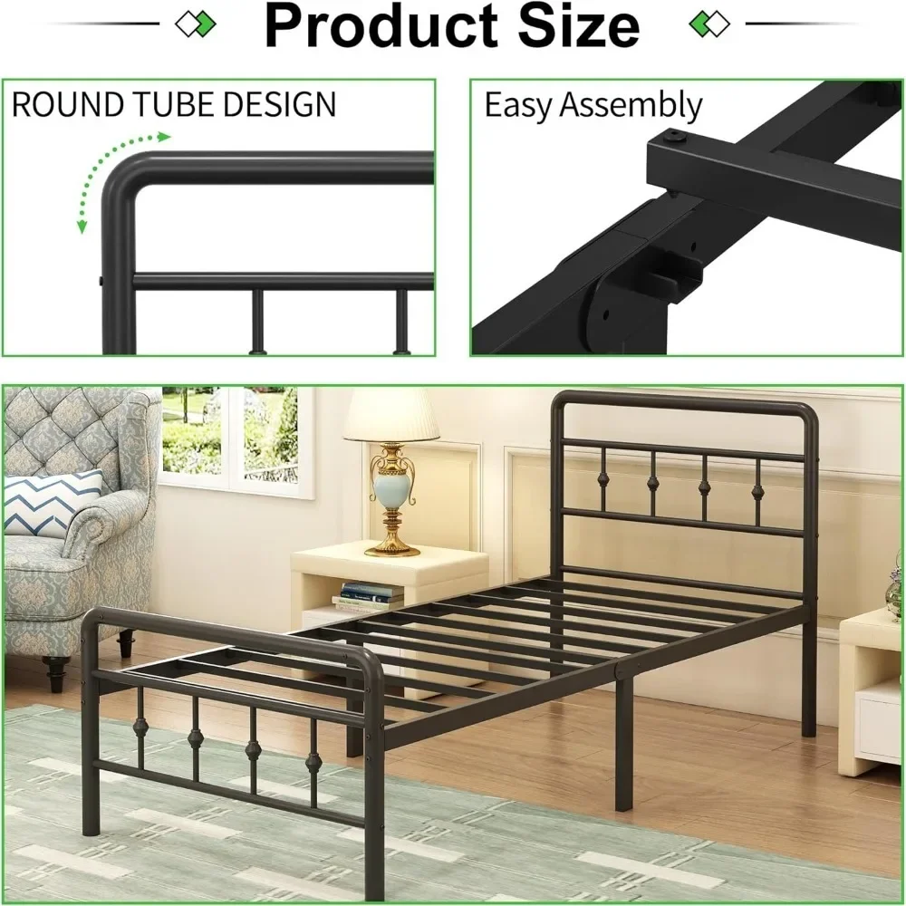 Twin Bed Frames with Headboard and Footboard, Heavy Duty Twin Platform Bed, Metal Slats Support Mattress Foundation