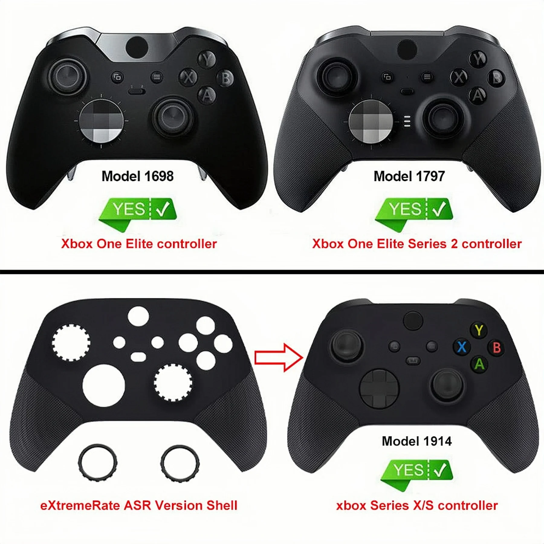 eXtremeRate Accentringen voor Xbox Elite Series 2 Core & Elite Series 2 & One Elite, voor Xbox Series X/S Controller - Chroom Goud