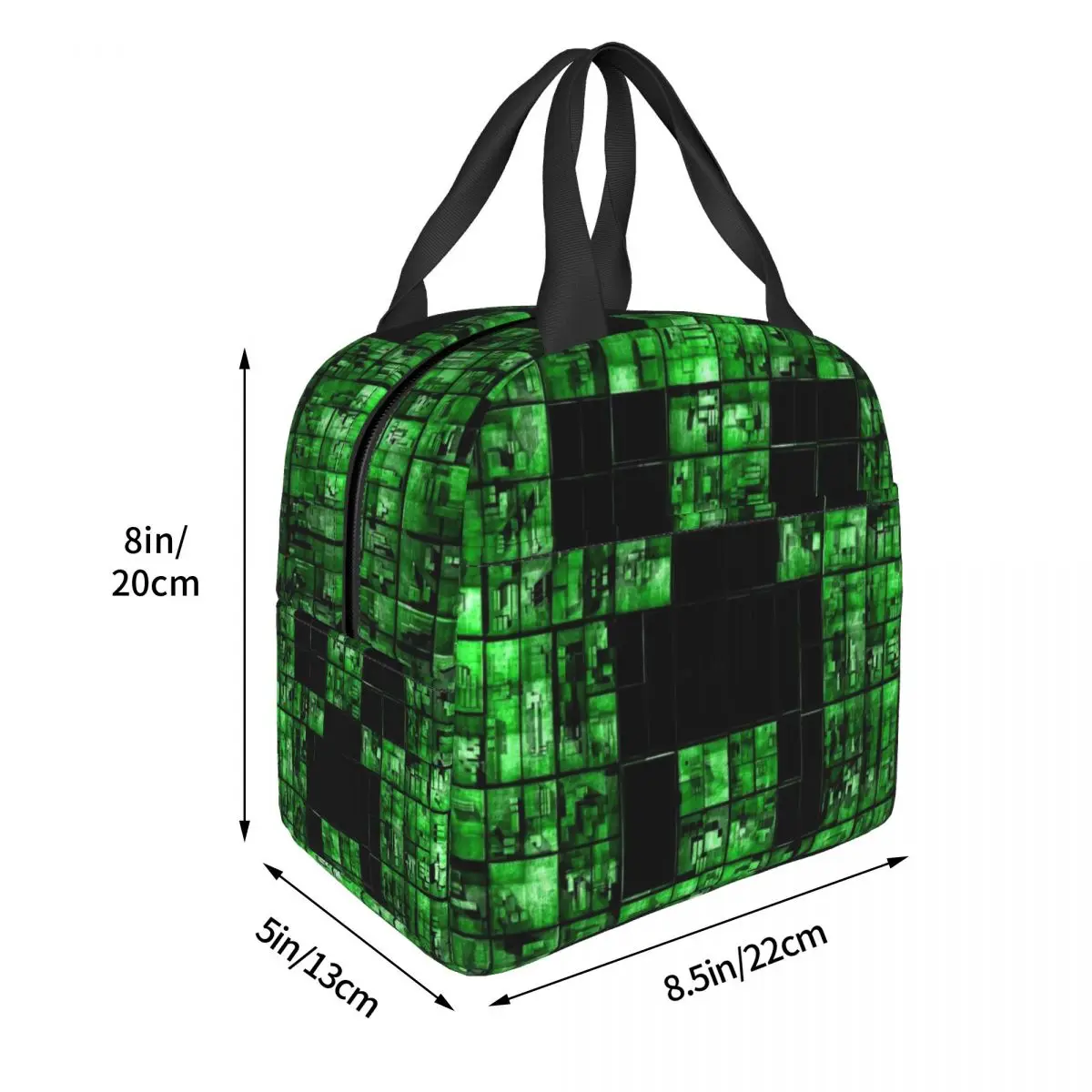 Pixel Art Lunch Bag For Girls Creeper Backgrounds Lunch Box Fun Picnic Cooler Bag Portable Zipper Oxford Thermal Lunch Bags