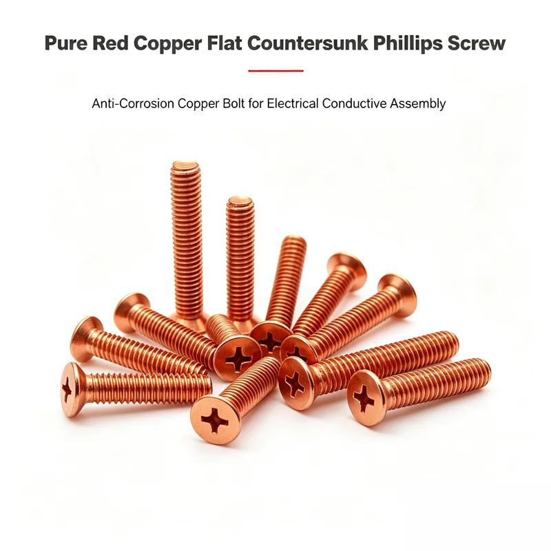 Pure Red Copper Flat Countersunk Screw Anti-Corrosion Copper Bolt For Electrical Conductive Assembly