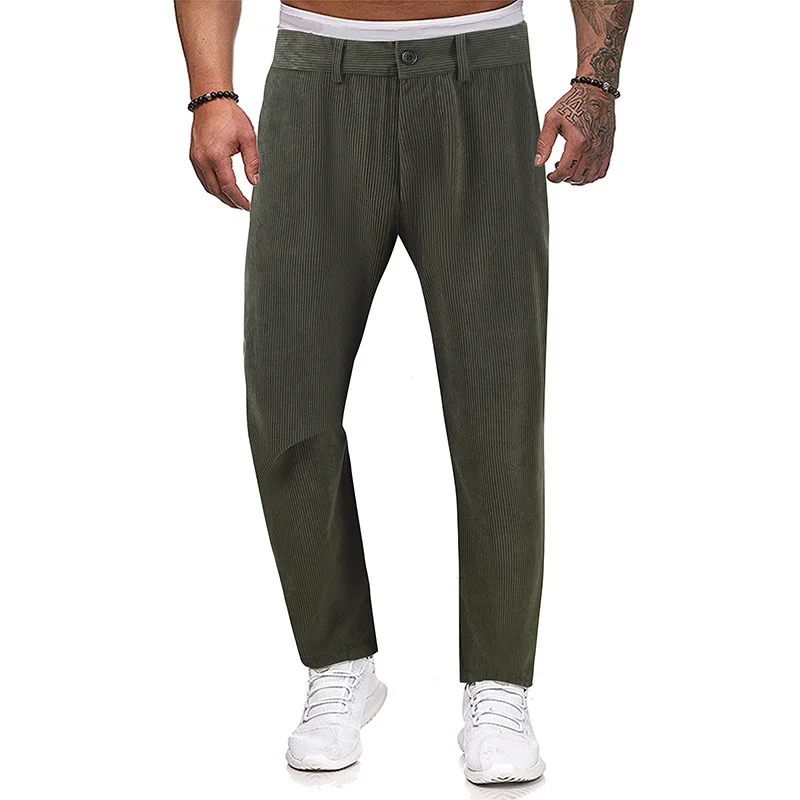 Men's Pants 2023 Foreign Trade Spring/Summer New Solid Color Men's Casual Corduroy Pants Men's Solid Color Pants