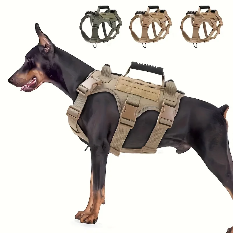 Tactical Dog Harness with Handle - Military Grade Working Dog Vest - No Pull, Comfortable Fit - for Medium to Large Dogs - Polya