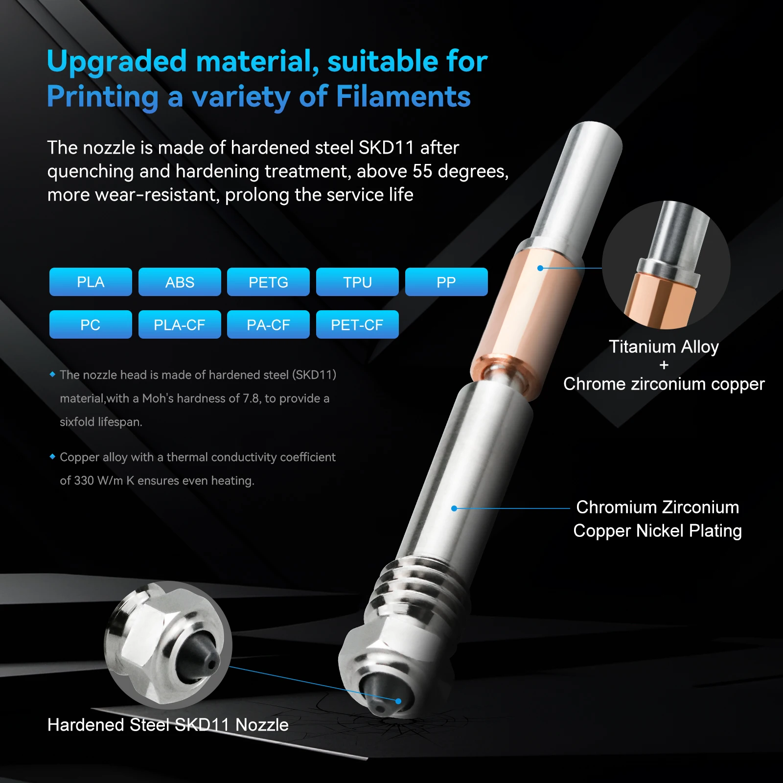 Neues Upgrade TZ4.0 Hotend für BambuLab P1S P1P X1 X1C X1E Einteilige Düse aus gehärtetem Stahl Hot End Kits 3D-Drucker-Zubehör – Detail 5