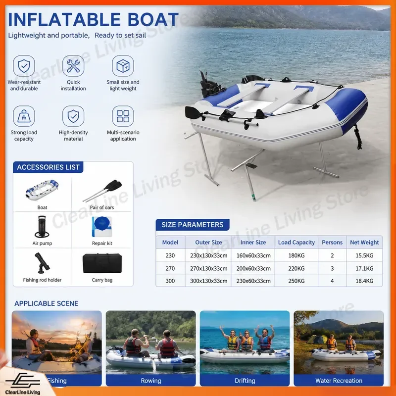 Small Inflatable Fishing Boat PVC Rubber Dinghy Portable Raft for Lake River Sea Kayak Canoe Outdoor Water Sports Gear