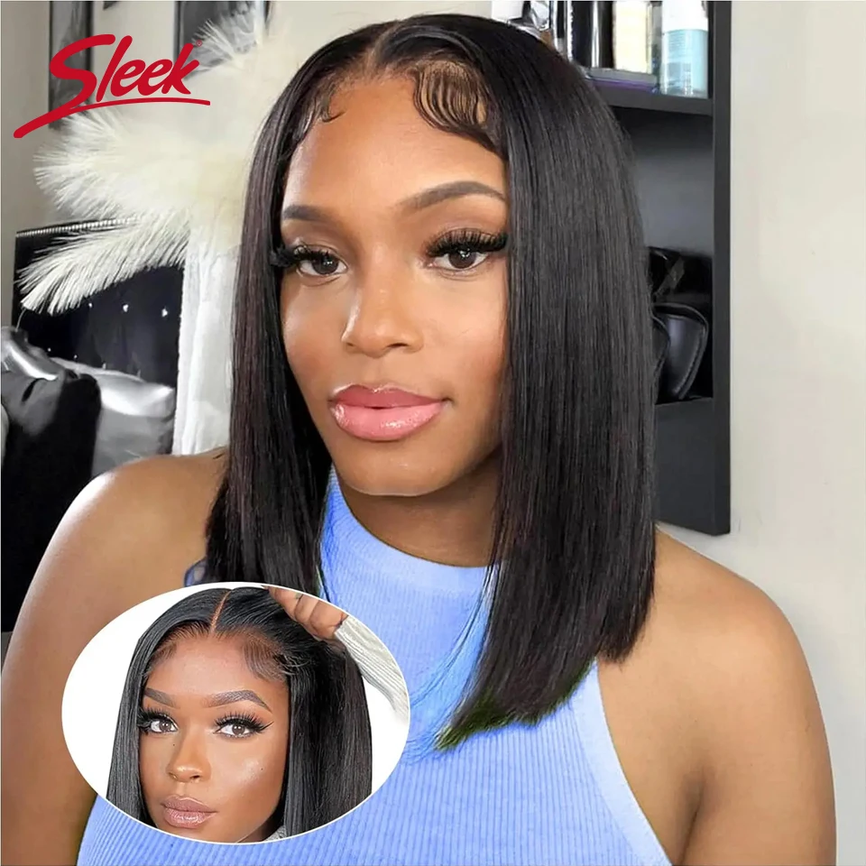 

Sleek Brazilian Straight Lace Bob Wigs 13*4 Lace Front Part Human Hair Wigs 200% Density Nature Remy Black Dark Hair Wigs