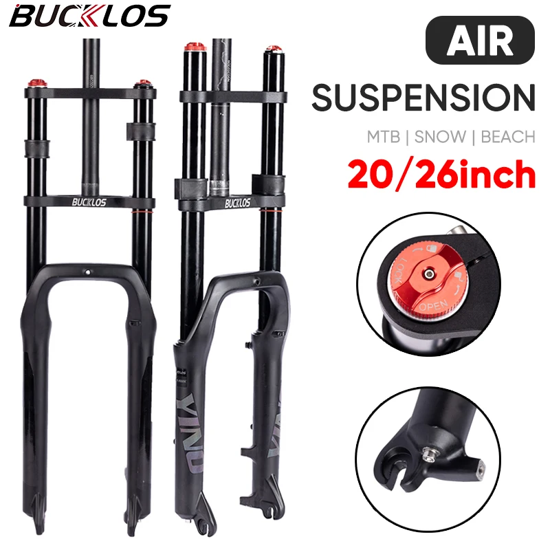 

BUCKLOS MTB Велосипедная вилка 20 ''26'' с двойным плечом вилка 4,0 пневматическая подвеска DH горный велосипед Зимняя Толстая вилка QR Ebike Передняя велосипедная часть